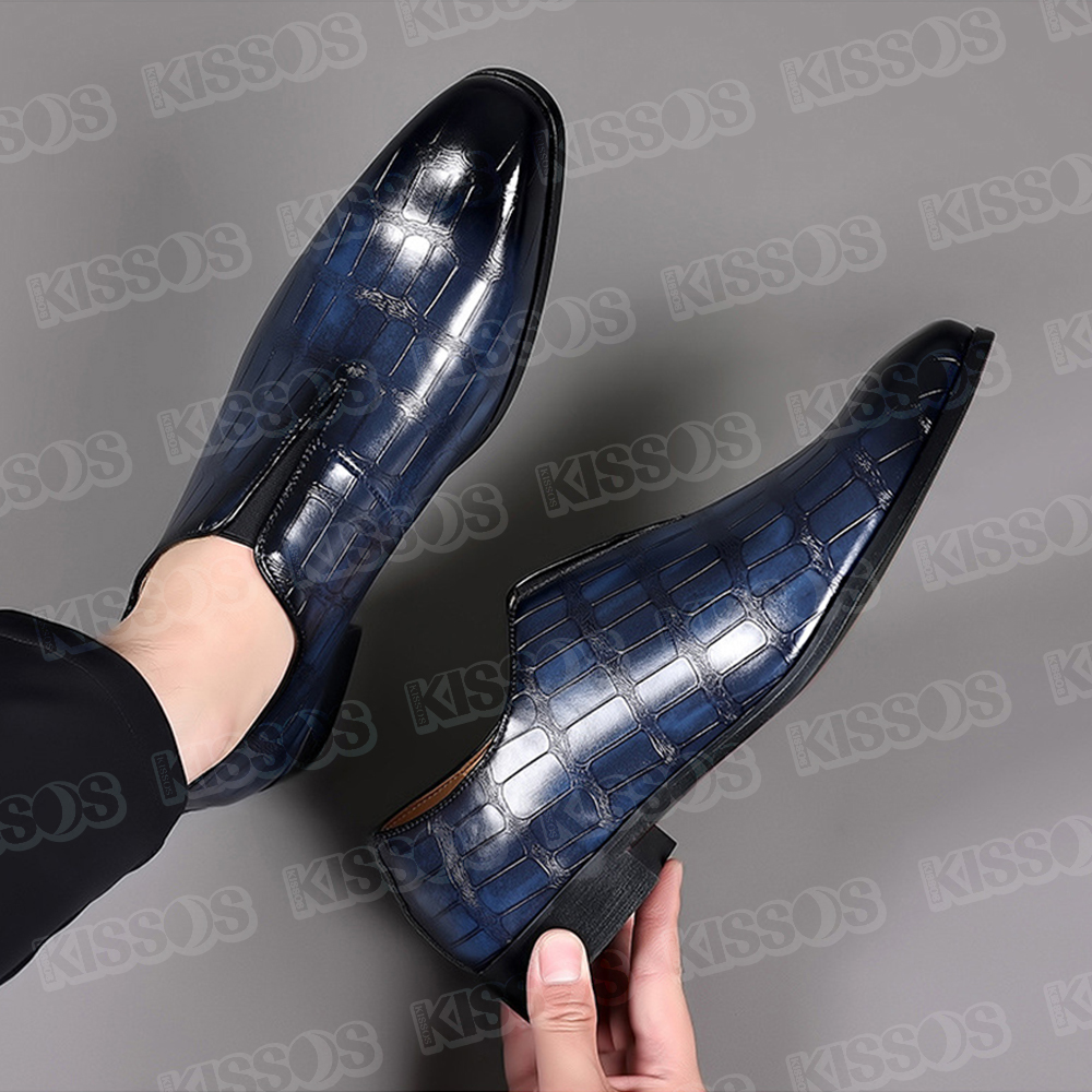 キッソス（ＫＩＳＳＯＳ） メンズ ビジネス シューズ エンボス 紳士靴 ドレス ドライビング 通勤 パーティー 履きやすい (ブルー, 27.0 cm)_画像6