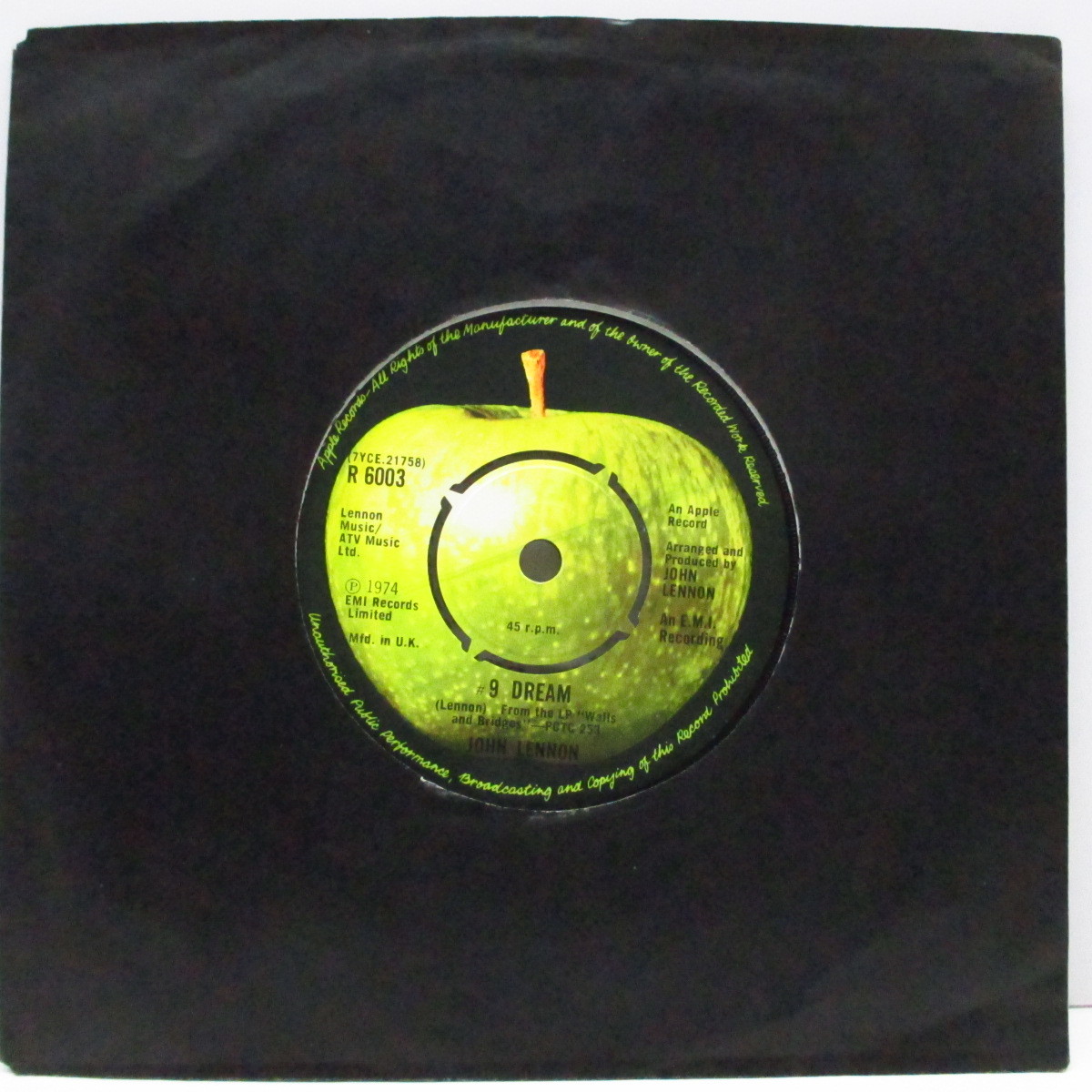 JOHN LENNON-# 9 Dream (UK オリジナル「ラウンドセンター」7+黒カンパニースリーブ)_画像3