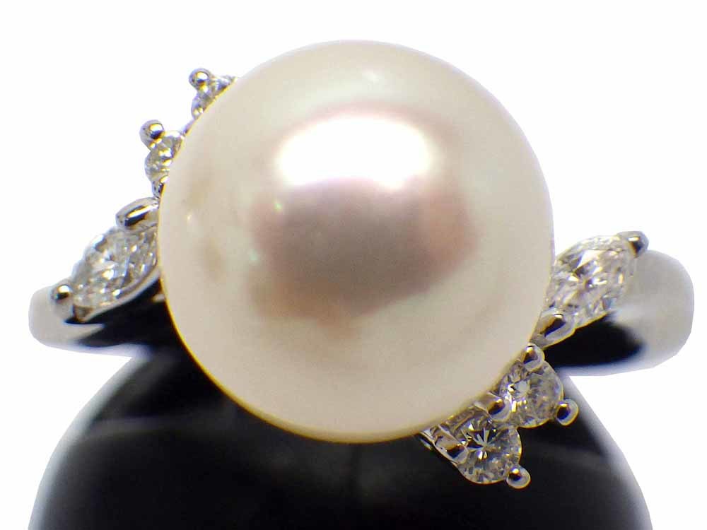 Akoya Pearl Diamond Ring Pt900 5.6G № 9 GRJ с сортировкой ювелирных изделий Akoya-Pearl 9,3 мм диаг.