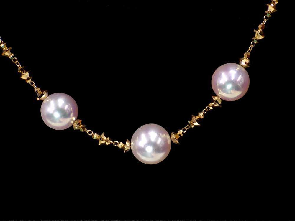 テリ最強♪輝夜 アコヤパール ステーションネックレス K18 13.8g 60cm 真科研鑑別書付 Jewelry Kaguya Akoya-Pearl 7.1-9.1mm Necklace