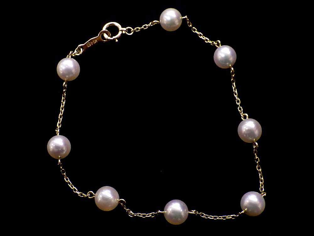 経典 GRJソーティング付き Jewelry 16.5cm アコヤパールブレスレット K14 ミキモト MIKIMOTO Bracelet 5.7mm AKoya-Pearl ブレスレット、バングル
