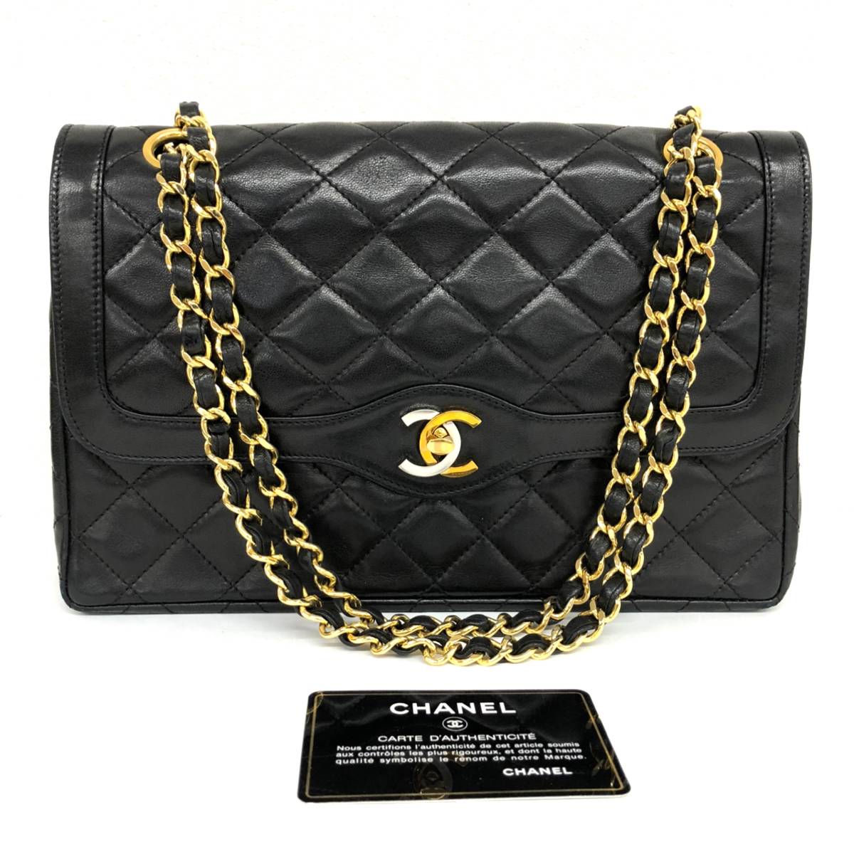 ■１円～CHANEL/シャネル☆パリ限定!! Wフラップ マトラッセチェーンショルダー ゴールド×シルバー金具_画像1