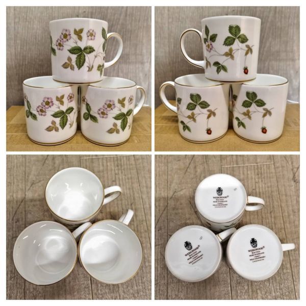 L625-T060555-3 WEDGWOOD ウェッジウッド WILD STARWBERRY コーヒーカップ&ソーサー,プレート ホワイト 花柄 3客セット ⑥_画像3