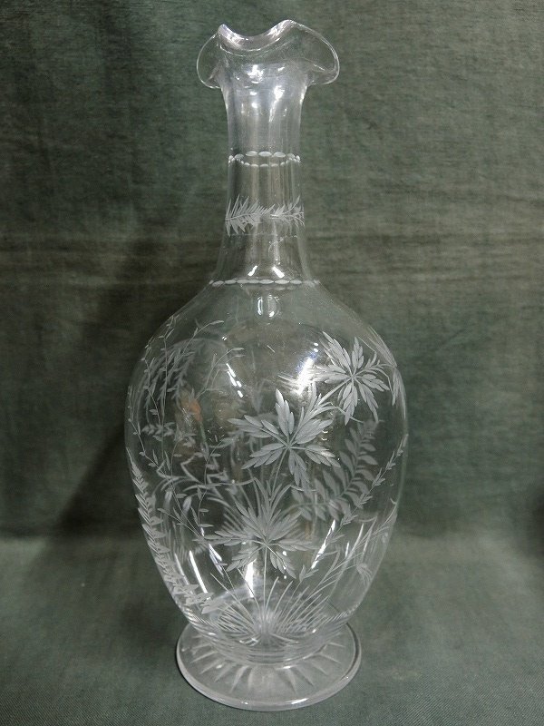 A3007 透明ガラス レリーフ植物模様 ボトル ガラス瓶_画像1