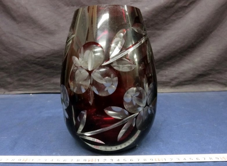 L3417 硝子製 切子 花瓶 花生 花入 花器 華道具 置物 フラワーベース_画像1