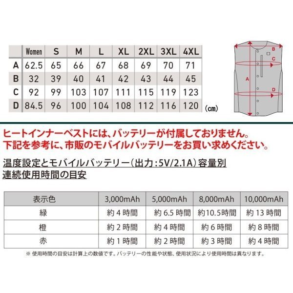 【売り切り特価！】Heatech　5V電熱ベスト（モバイルバッテリー使用タイプ）　「INNER VEST 001 BLACK」サイズ2XL　（管理No:2020-HT2B_画像10