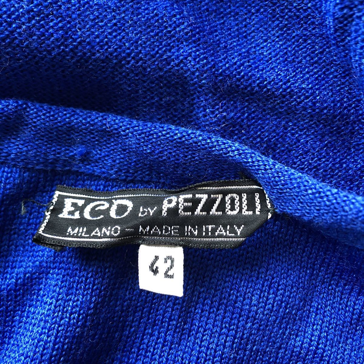 【ヴィンテージ】ECO by PEZZOLI　ペッツォーリ　イタリア製　ロングニット　チュニック　レザー　ロイヤルブルー　42　 ★1000_画像5