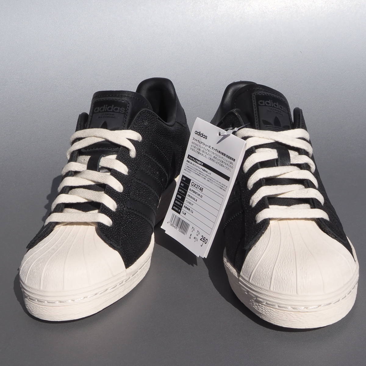 デッド!! 新品 US 8 / 26cm 限定カラー 21年 adidas スーパースター 82 superstar 82 黒 シボ革 天然皮革_画像3