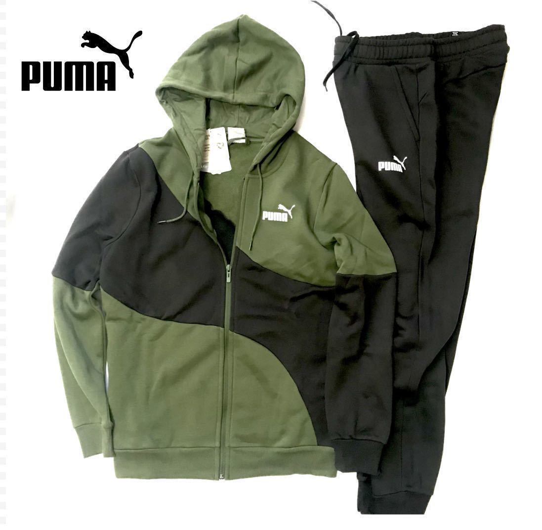 新品【メンズL】カーキ黒 プーマ スウェットセットアップ ジャージ 上下セット PUMA POWER キャット スーツ スポーツウェア ゴルフ_画像1