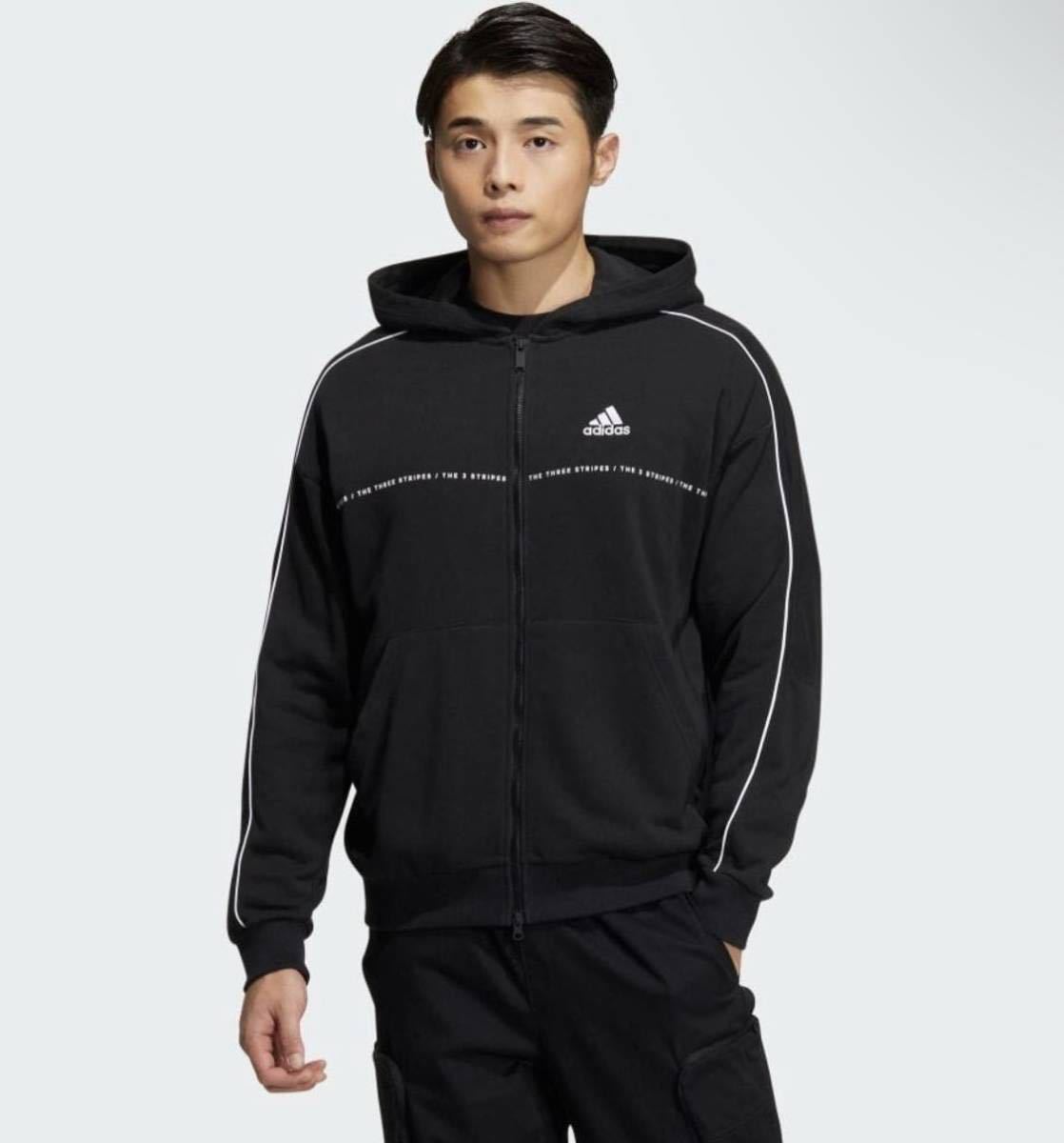 ◆230 新品【メンズL】黒ブラック adidas アディダス GOLFにオススメ 背面BIGロゴ フレンチテリー フルジップパーカージャケット ゴルフ_画像6