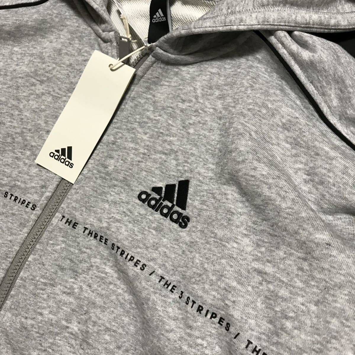 ◆285 新品 【メンズL】灰グレー adidas アディダス 上下セット THREE STRIPES セットアップ ジップアップ パーカー スウェットパンツ_画像4