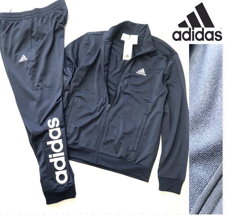 新品【メンズL】 紺ネイビー adidas アディダス 上下セット ジャージ パンツ セットアップ ロゴ オールシーズン　裏トリコット起毛 _画像1