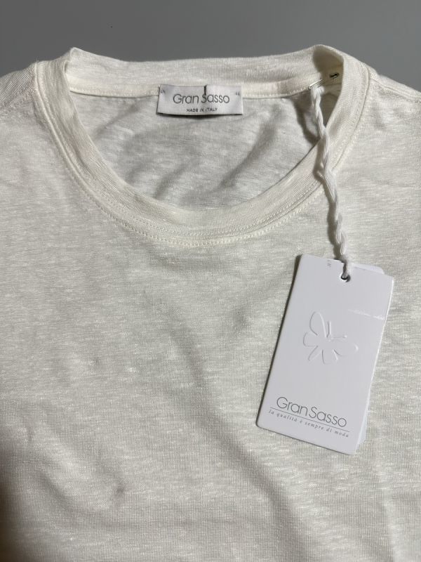 3388】新品3.0万【GRAN SASSO / グランサッソ　48　春夏　ジャージーリネンTシャツ　ショートスリーブ】ホワイト_画像4