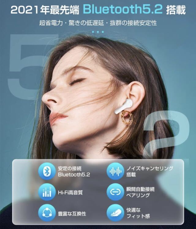 【開封のみ】 Kawayi★ [Bluetooth5.2] Kawayi ワイヤレスイヤホン Hi-Fi音質 Bluetooth イヤホン 瞬間自動接続 ノイズキャンセリング_画像2