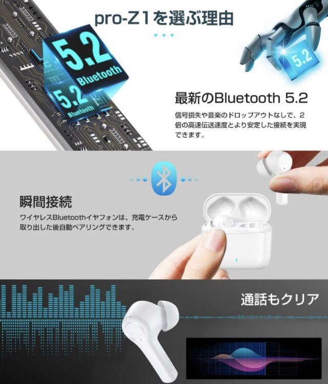 【開封のみ】 Kawayi★ [Bluetooth5.2] Kawayi ワイヤレスイヤホン Hi-Fi音質 Bluetooth イヤホン 瞬間自動接続 ノイズキャンセリング_画像3