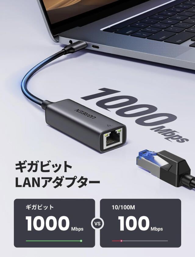 【開封のみ】UGREEN ★USB-C LAN 有線LANアダプター Type-C LAN OTG機能対応 1000Mbps高速 USB-C to RJ45 ギガビットイーサネット 送料込の画像2