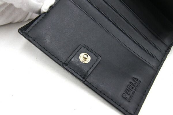 フルラ 二つ折り財布 バイフォールド ウォレット 1007-O6000 ブラック レザー 中古 財布 コンパクトウォレット 黒_画像7
