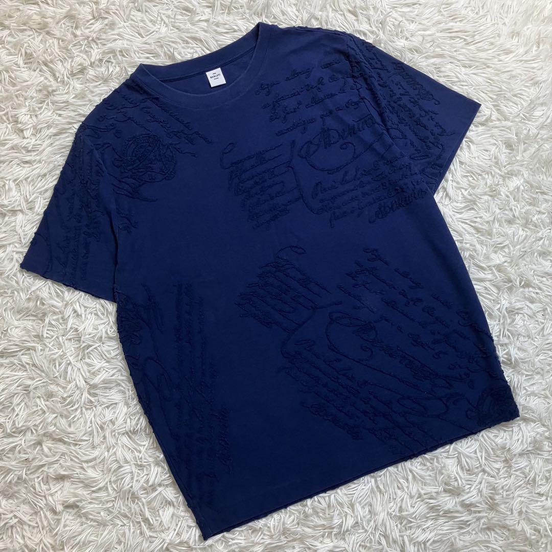 【未使用級】 BERLUTI ベルルッティ　22SS カリグラフィ　半袖Tシャツ　ネイビー　日本Mサイズ相当　刺繍 メンズ　総柄　スクリット_画像1