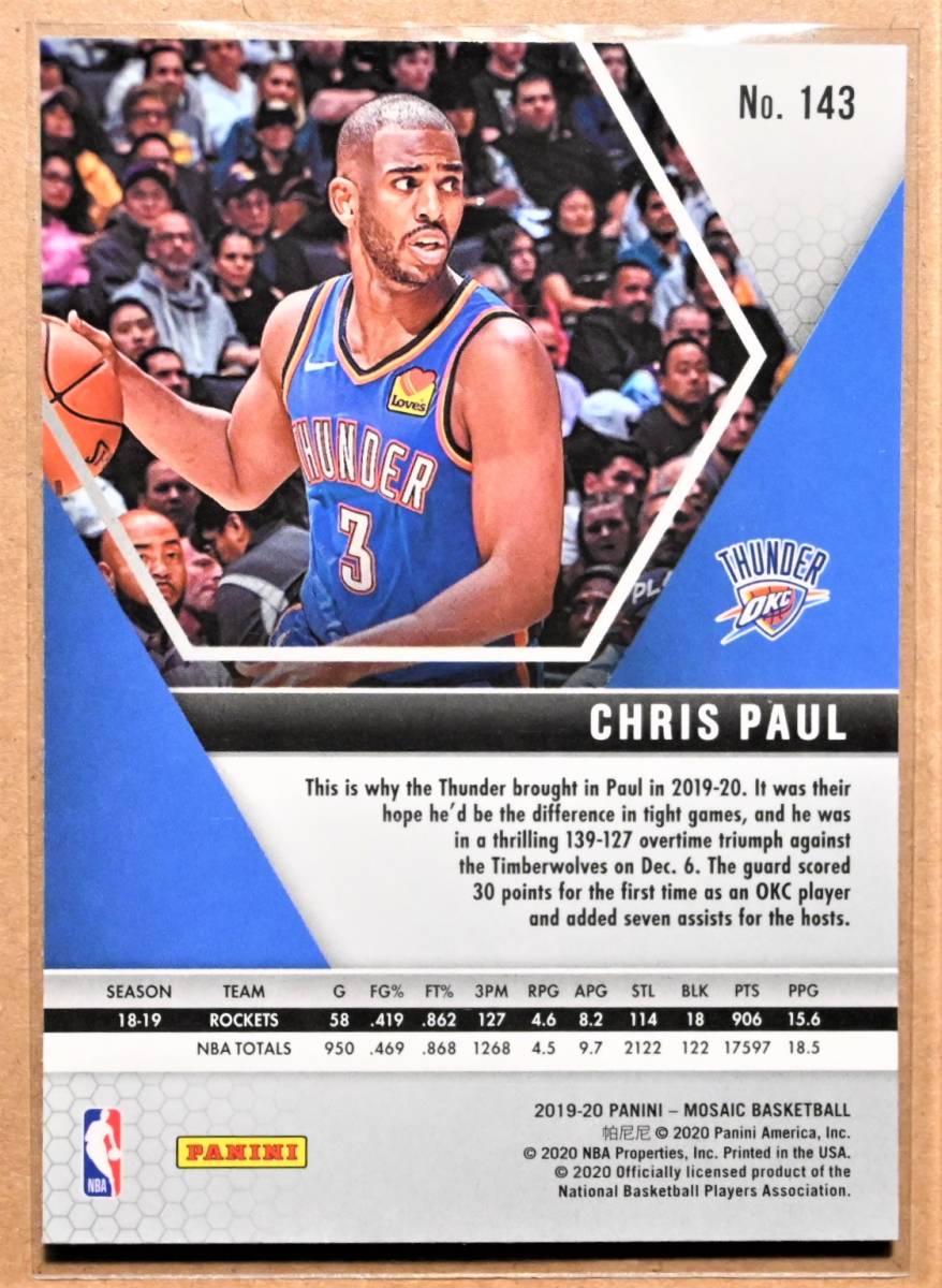 CHRIS PAUL (クリス・ポール) 2019-20 MOSAIC トレーディングカード 143 【NBA,オクラホマシティ・サンダー,OKC THUNDER】_画像2