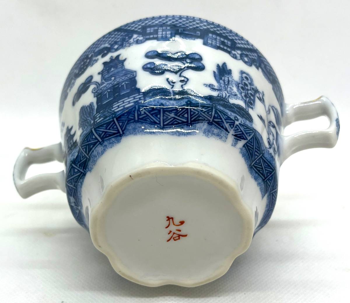 九谷焼　シュガーポット　陶器　伝統工芸　昭和レトロ　茶器　青　箱無/1910_画像5