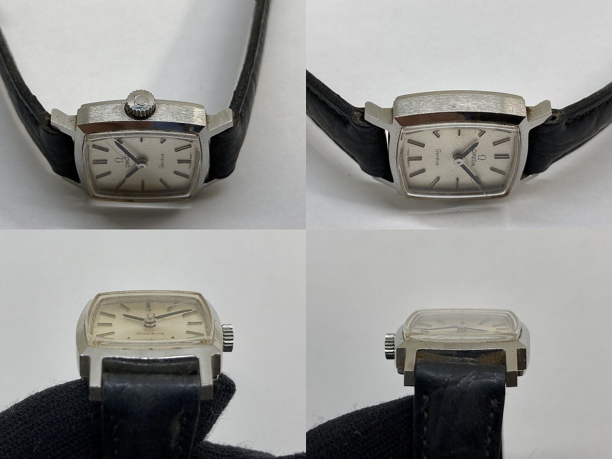 ジャンク OMEGA オメガ レディース 手巻き腕時計 ジュネーブ スクエア型 ベルト社外品[18399_画像2