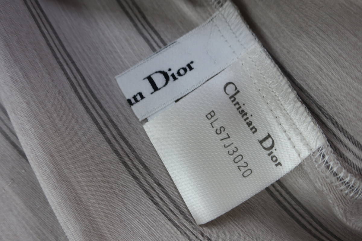 ★【S送900円】382　Christian Dior　クリスチャンディオール　レディース　シルクシャツ　長袖　比翼仕立て　ストライプ　9　絹100％_画像8