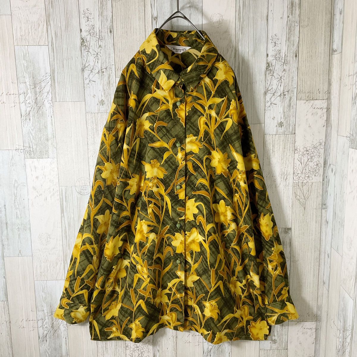 柄シャツ レディース 長袖 L 黄色 古着 総柄 花柄 ヴィンテージ 柄シャツ レディース 長袖 L 黄色 古着 総柄 花柄 ヴィンテージ