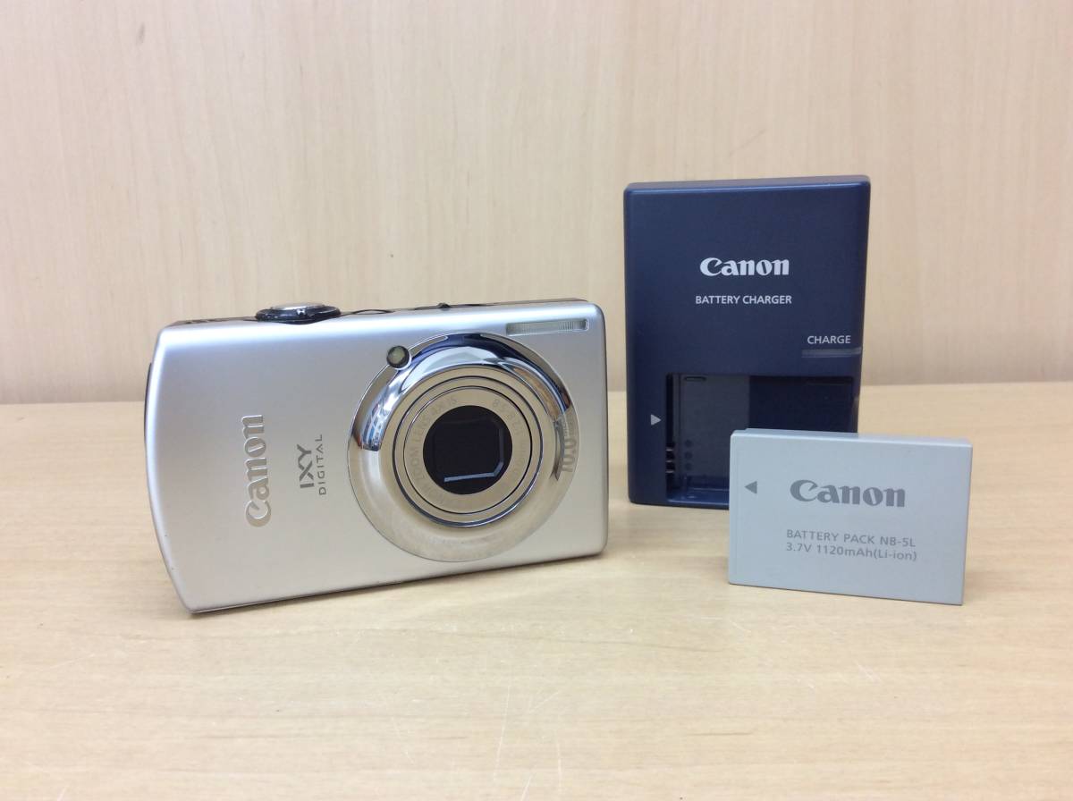 #9933 稼働品 CANON キャノン IXY zoom lens 5.0-20.0mm 1:2.8-5.8 10.0MEGA PIXELS バッテリー バッテリーチャージャー 充電器 付属_画像1
