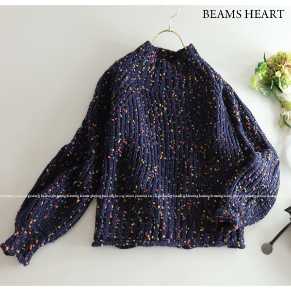 タグ付き新品♪ビームスハート BEAMS HEART ★大人可愛い♪カラフルネップハイネックニットトップス ネイビー_画像1