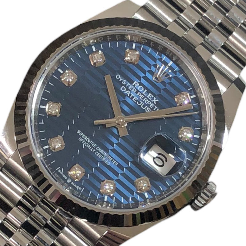 ロレックス ROLEX デイトジャスト36　フル―テッドモチーフ 126234G ブルー文字盤 ステンレス×K18ホワイトゴールド 腕時計 メンズ 中古