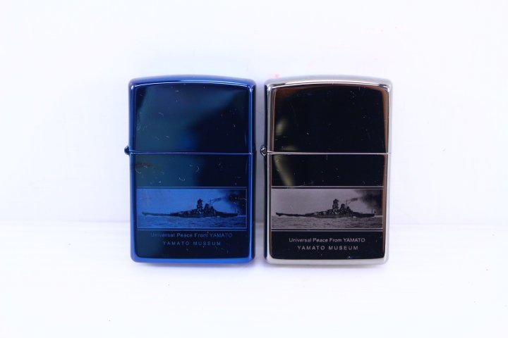 ●Zippo ジッポライター 大和ミュージアム限定 戦艦大和 オイルライター 喫煙具 シルバー ブルー 2個セット 2021/22年製【10887543】_画像1