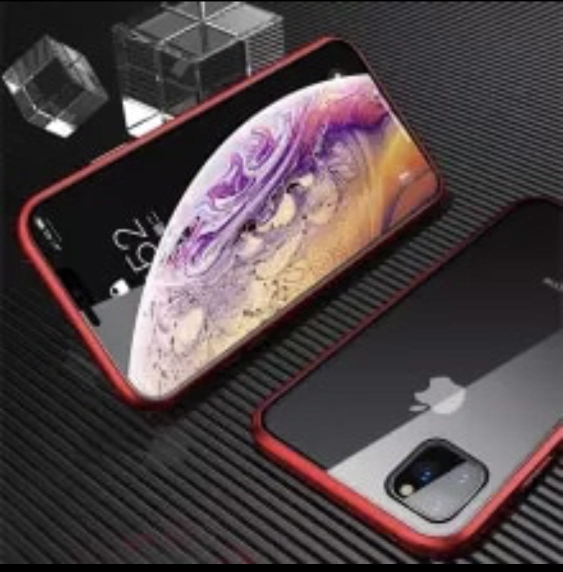 iPhone7Plus iPhone8Plus スマホケース アルミバンパー アルミ 強化ガラス メタルフレーム クリアケース 液晶フィルム レッド　1_画像9
