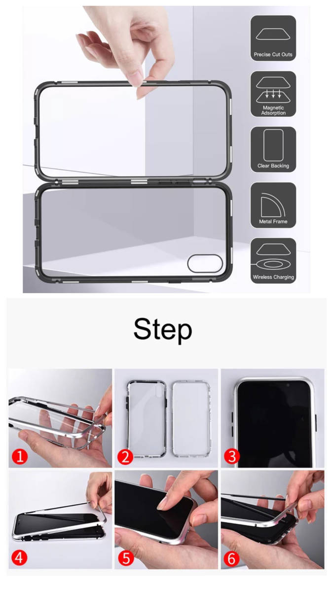 iPhone7Plus iPhone8Plus スマホケース アルミバンパー アルミ 強化ガラス メタルフレーム クリアケース 液晶フィルム レッド　1_画像8