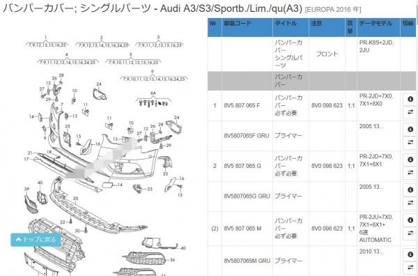 AUDI アウディ パーツリスト オンライン版 A1 A2 A3 A4 A5 A6 A7 A8 S3 S5 S6 Q3 Q5 Q7 R8 RS3 RS4 RS5 RS6 RS7 TT クワトロ 100 200_画像8