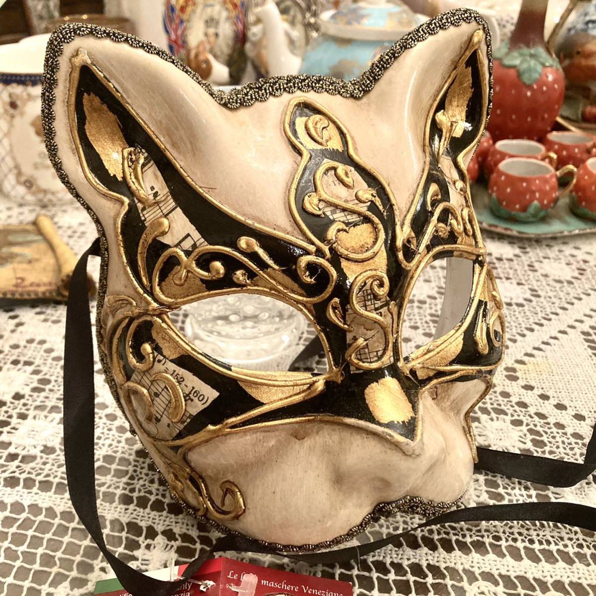  tag equipped Italy made bene Cheer benetsia cat mask mask dance paper made hand made handmade for adult practical use possible unused black 