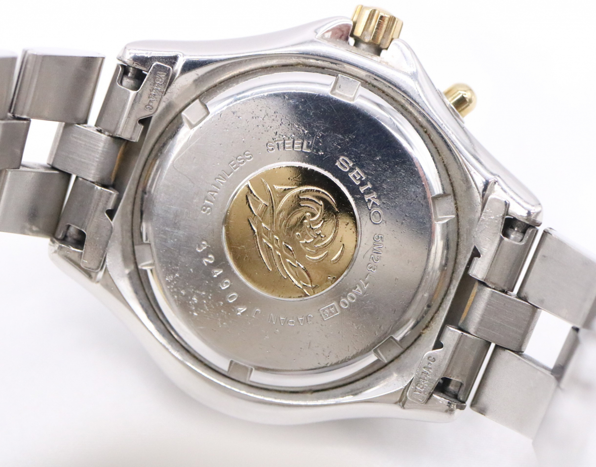 【ト滝】稼働品 SEIKO セイコー オートクォーツ SCUBA スキューバ 200m 5M23-7A00 デイデイト 黒文字盤 コンビ 腕時計 DS556DEM07_画像3
