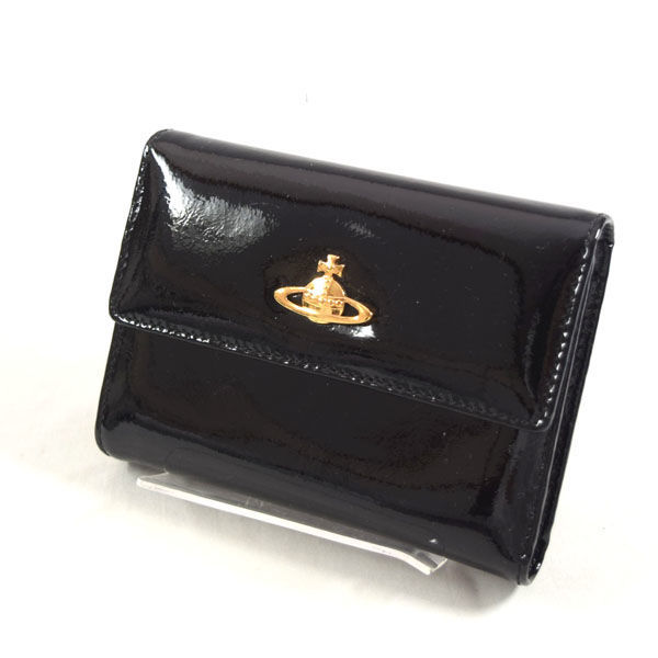 ■ ヴィヴィアンウエストウッド ORB 三つ折り財布 エナメルレザー 黒 (0990009543)