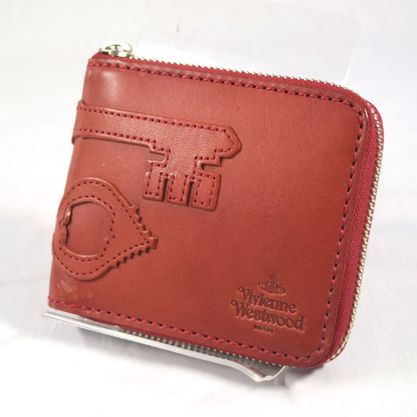 ■ ヴィヴィアンウエストウッド キーモチーフ ラウンドファスナー財布 レザー 赤 (0990010175)