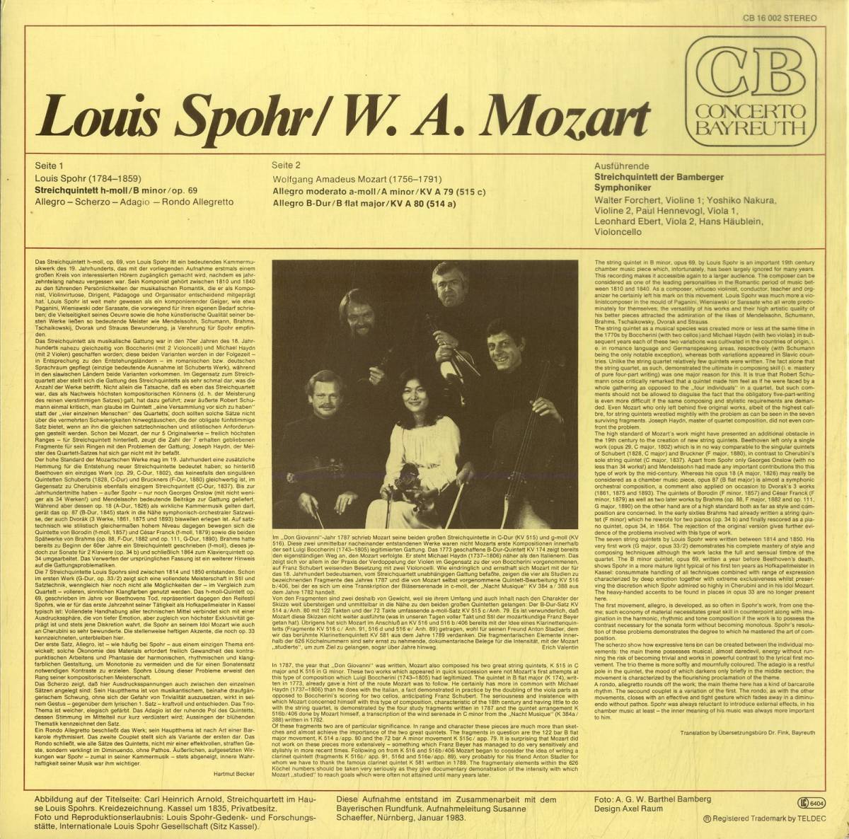 A00564269/LP/バンベルク交響楽団弦楽五重奏団「Spohr / Streichquintett H-Moll : Mozart / Quintettsatze KV A 79、A 80 (1983年・CB-1_画像2