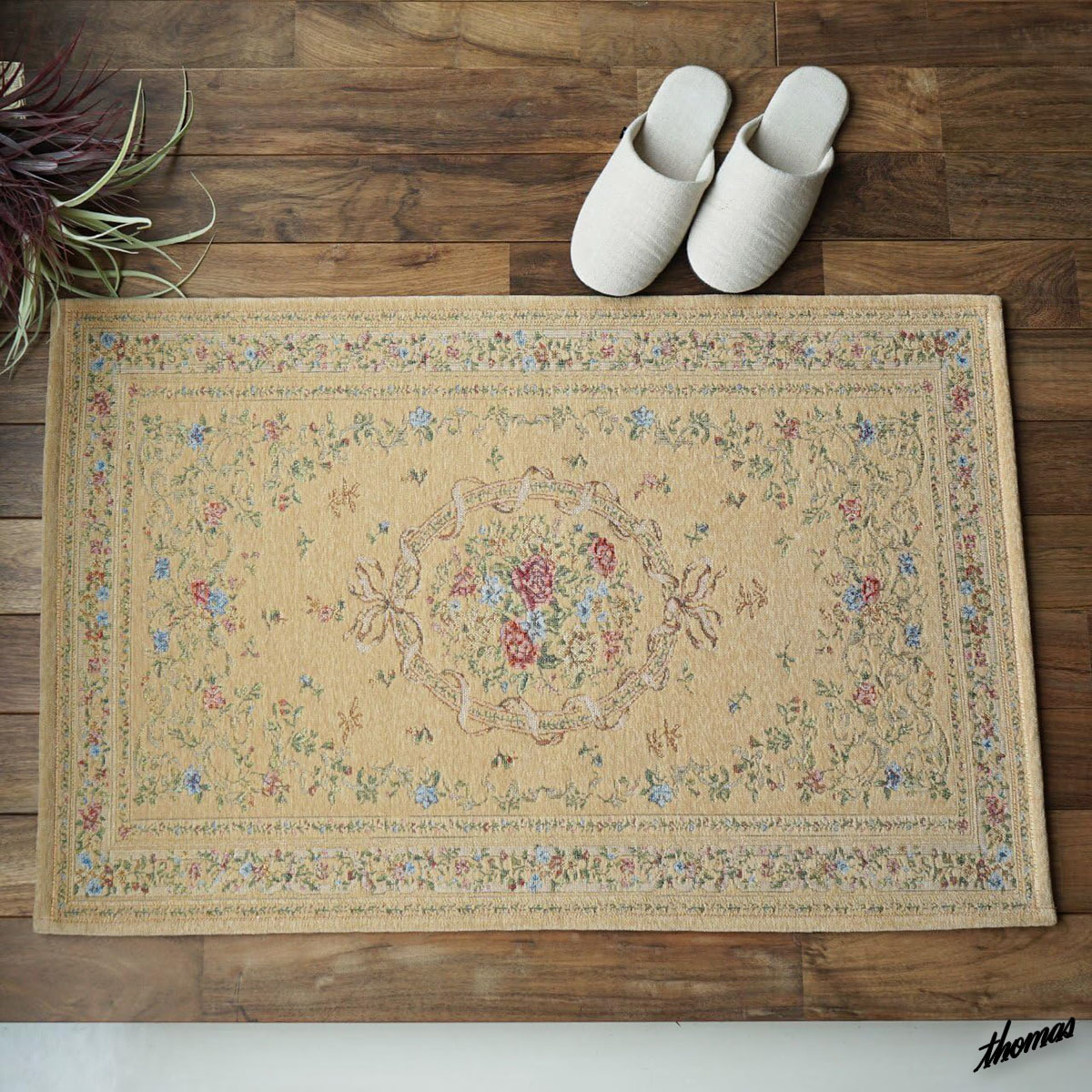 ◆さらっと優しい触り心地◆ 玄関マット 70×120cm ゴブラン織り 花模様 シェニール糸 インテリア 新生活 模様替え ダークベージュ