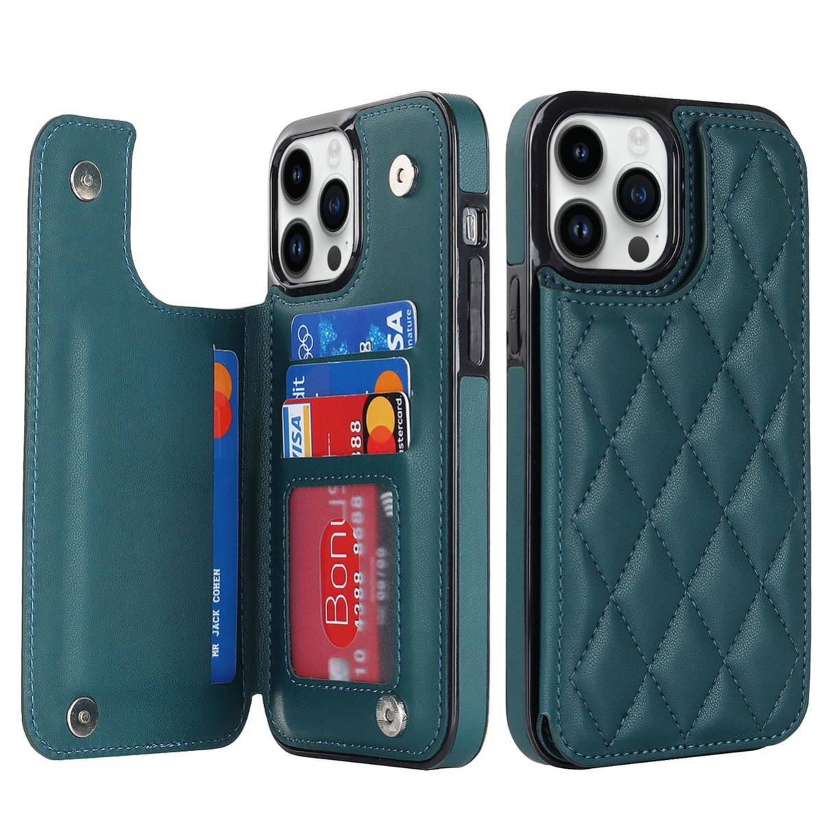 iPhone 14 pro max quilting case iPhone 14 Pro Max leather case iPhone 14 pro maxka Barker do storage the back side green 