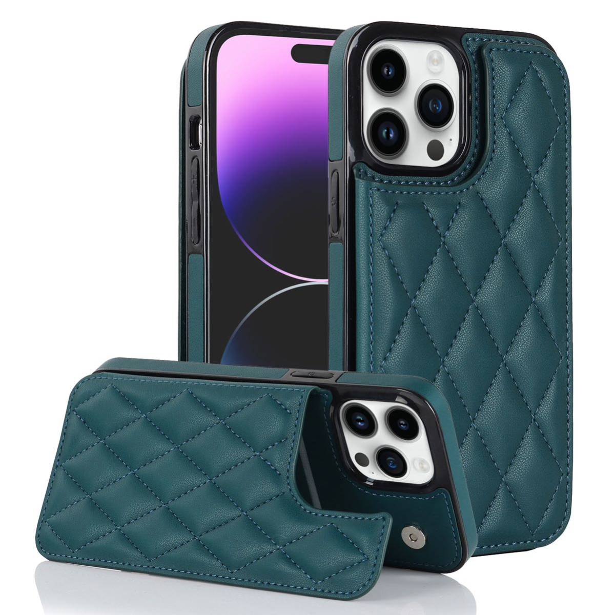 iPhone 14 pro max quilting case iPhone 14 Pro Max leather case iPhone 14 pro maxka Barker do storage the back side green 