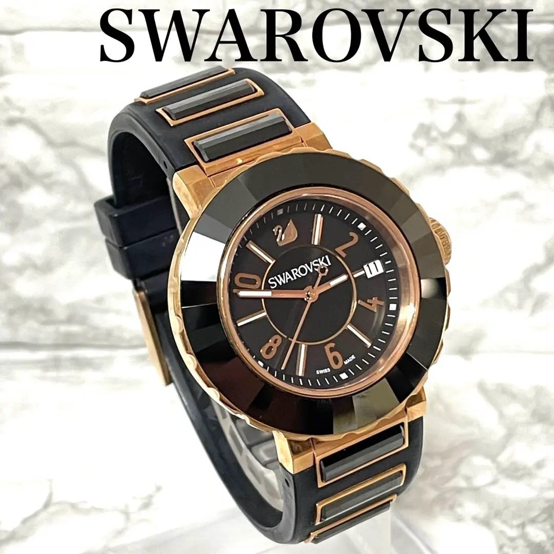 稼動品 SWAROVSKI スワロフスキー クリスタルベゼル 腕時計 デイト