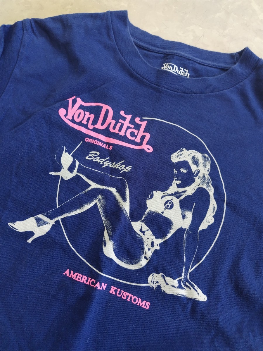 Von Dutch 長袖 Tシャツ 青 L サイズ ピンナップガール ボンダッチ ピンストライプ 古着_画像6