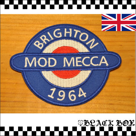 英国 インポート アイロン ワッペン MODS モッズ ターゲットマーク ラウンデル BRIGHTON ブライトン MOD MECCA 1964 イギリス UK GB 181-2_画像1
