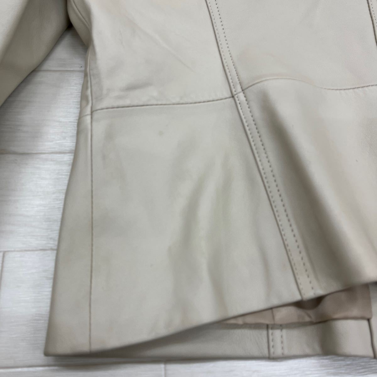 1251* SCALZI tops tailored jacket одиночный 3 кнопка настоящий кожа телячья кожа длинный рукав casual бежевый женский LL