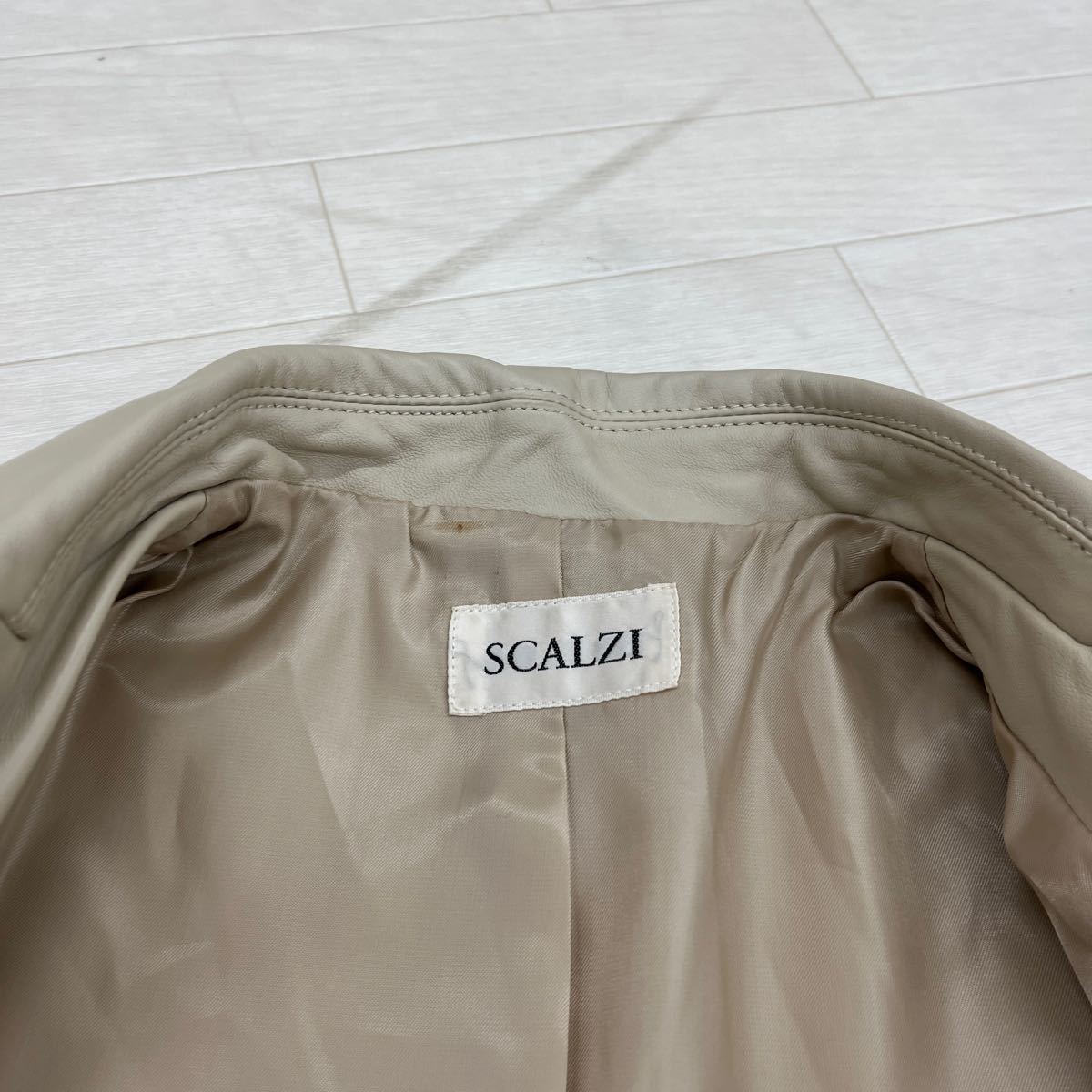 1251* SCALZI tops tailored jacket одиночный 3 кнопка настоящий кожа телячья кожа длинный рукав casual бежевый женский LL
