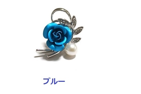 限定品特売　お洒落な薔薇の ピンタックブローチ　綺麗な有核淡水パール　 ブルー系色_画像2