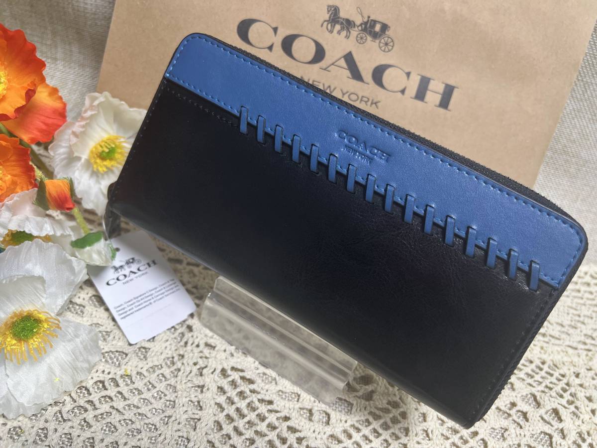 コーチ COACH 長財布 財布 アコーディオン ウォレット スポーツ カーフ レザー サドル ブルー 財布 メンズ プレゼント 新品 未使用 A157 _画像2