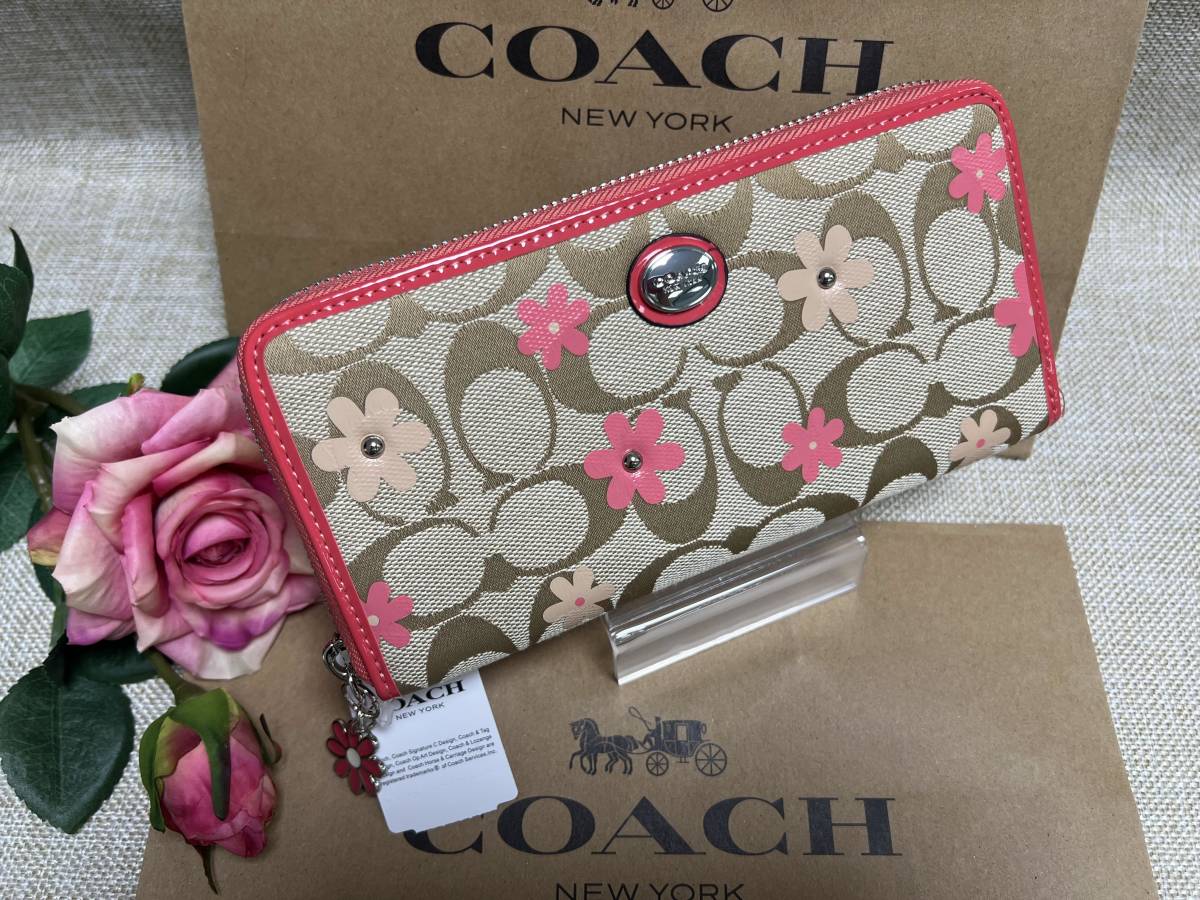 コーチ COACH 長財布 財布 シグネチャー アコーディオジップ アラウンド デイジー フローラル プレゼント レディース財布 新品 F51339 B099_画像2